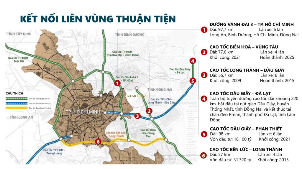 Bản đồ kết nối vùng dự án khu đô thị Izumi City Biên Hòa, Đồng Nai